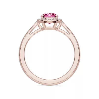 Round Pink Tourmaline Lab Diamond Halo Ring