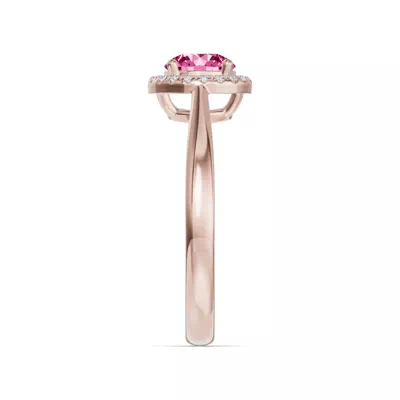 Round Pink Tourmaline Lab Diamond Halo Ring