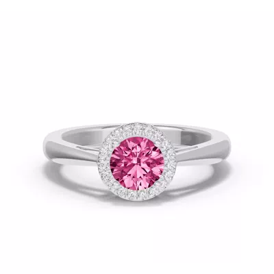 Round Pink Tourmaline Lab Diamond Halo Ring