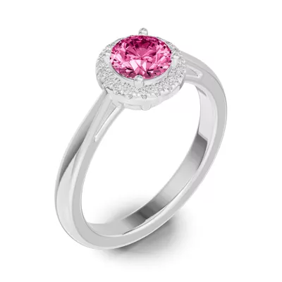 Round Pink Tourmaline Lab Diamond Halo Ring