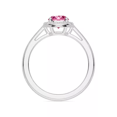 Round Pink Tourmaline Lab Diamond Halo Ring