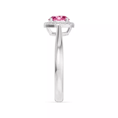 Round Pink Tourmaline Lab Diamond Halo Ring