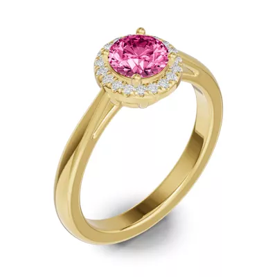 Round Pink Tourmaline Lab Diamond Halo Ring