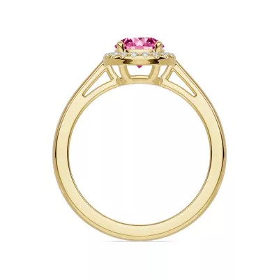Round Pink Tourmaline Lab Diamond Halo Ring