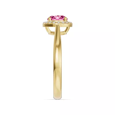 Round Pink Tourmaline Lab Diamond Halo Ring