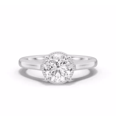 Lenora Milgrain Halo Cathedral Solitaire Engagement Ring