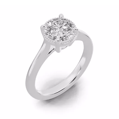 Lenora Milgrain Halo Cathedral Solitaire Engagement Ring