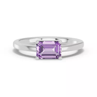 Emerald-Cut Amethyst East-West Silver Ring