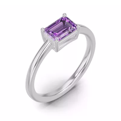 Emerald-Cut Amethyst East-West Silver Ring