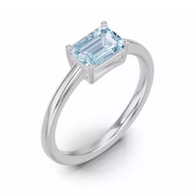 Emerald-Cut Aquamarine East-West Silver Ring