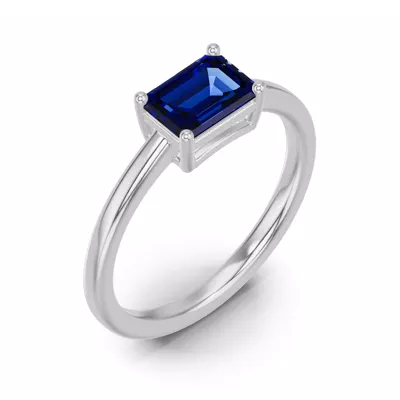 Emerald-Cut Sapphire East-West Silver Ring