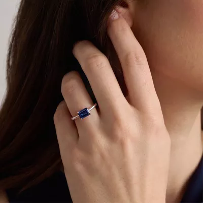 Emerald-Cut Sapphire East-West Silver Ring
