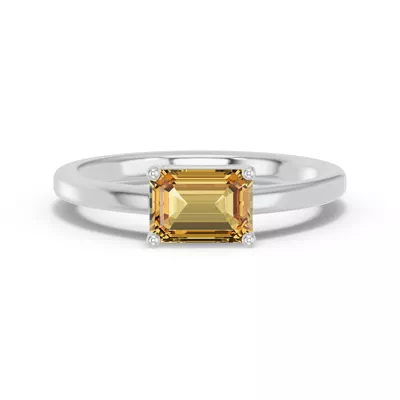 Emerald-Cut Citrine East-West Silver Ring