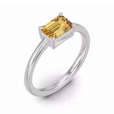 Emerald-Cut Citrine East-West Silver Ring