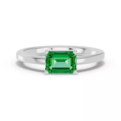 Emerald-Cut Emerald East-West Silver Ring