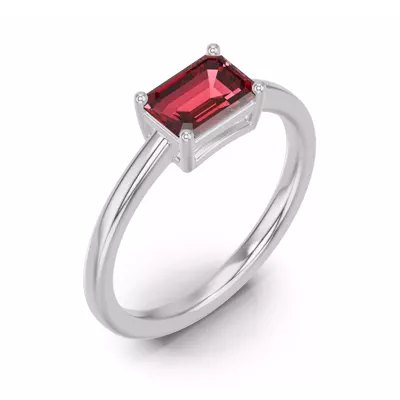 Emerald-Cut Garnet East-West Silver Ring