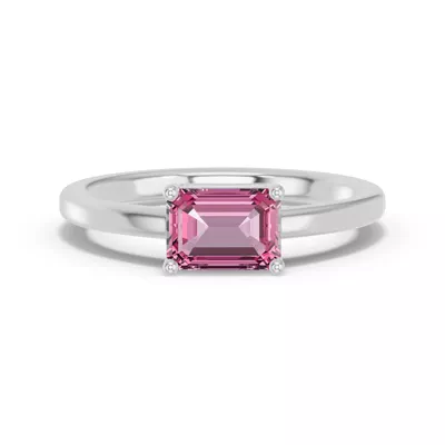 Emerald-Cut Pink Tourmaline East-West Silver Ring