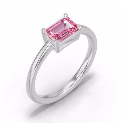 Emerald-Cut Pink Tourmaline East-West Silver Ring
