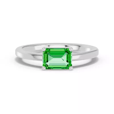 Emerald-Cut Tsavorite East-West Silver Ring