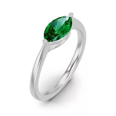 Marquise Emerald East-West Silver Ring