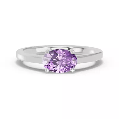 Oval Amethyst East-West Silver Ring