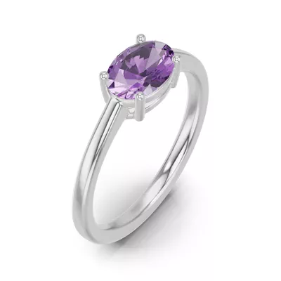 Oval Amethyst East-West Silver Ring