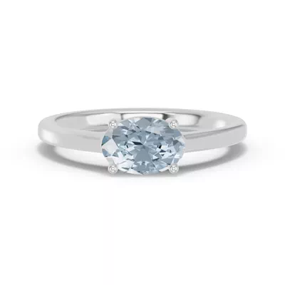 Oval Aquamarine East-West Silver Ring