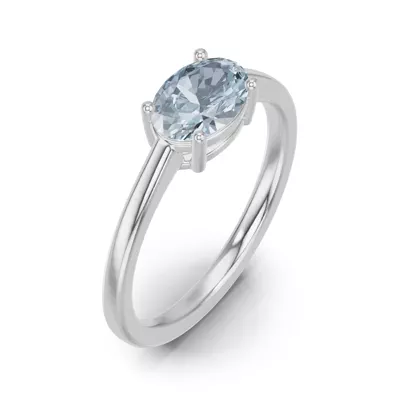 Oval Aquamarine East-West Silver Ring