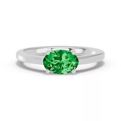 Oval Emerald East-West Silver Ring