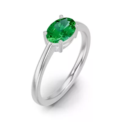 Oval Emerald East-West Silver Ring