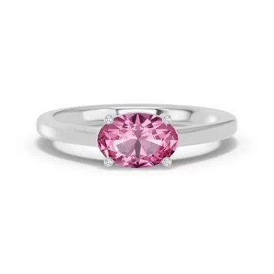 Oval Pink Tourmaline East-West Silver Ring