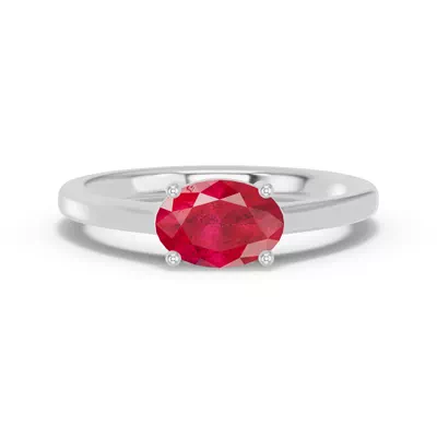 Oval Ruby East-West Silver Ring