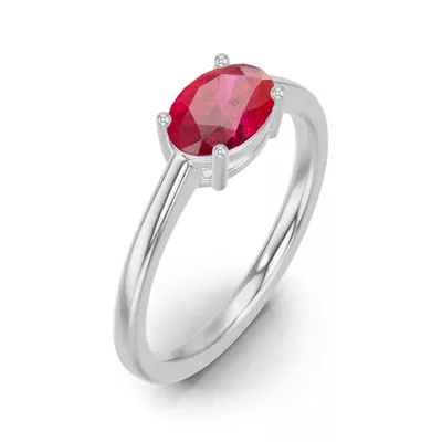 Oval Ruby East-West Silver Ring