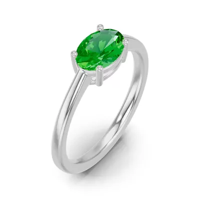 Oval Tsavorite East-West Silver Ring