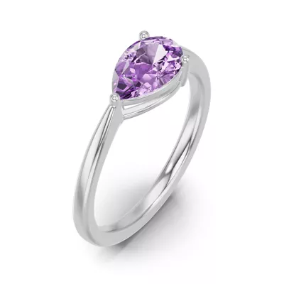 Pear-Shaped Amethyst East-West Silver Ring