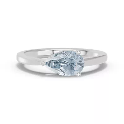 Pear-Shaped Aquamarine East-West Silver Ring