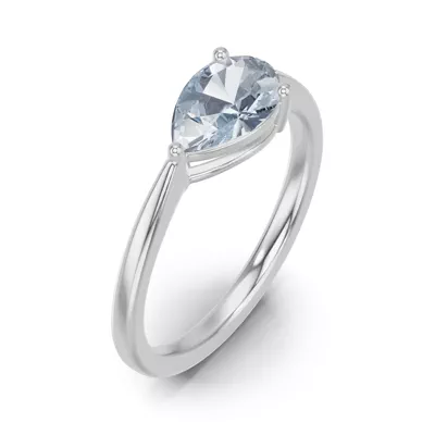 Pear-Shaped Aquamarine East-West Silver Ring