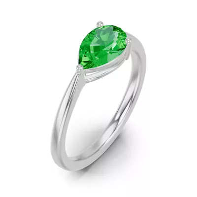 Pear-Shaped Tsavorite East-West Silver Ring