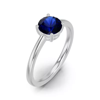 Round Sapphire East-West Silver Ring