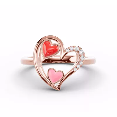 Duet Lab Pavé Heart Ring – Red & Pink