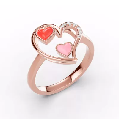 Duet Lab Pavé Heart Ring – Red & Pink