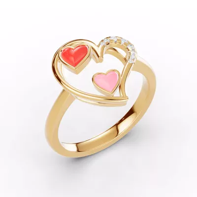 Duet Lab Pavé Heart Ring – Red & Pink