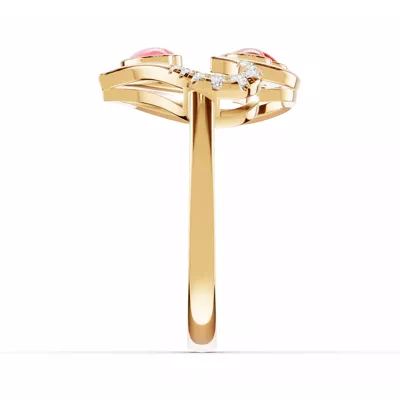 Duet Pavé Heart Ring – Red & Pink