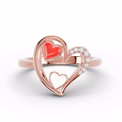 Duet Pavé Heart Ring – Red & White