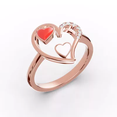 Duet Pavé Heart Ring – Red & White
