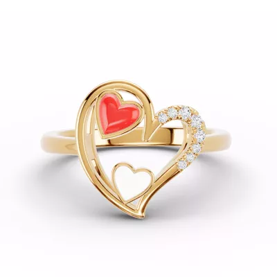 Duet Lab Pavé Heart Ring – Red & White