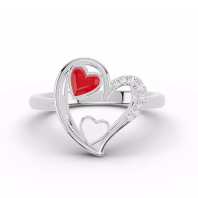 Duet Lab Pavé Heart Ring – Red & White