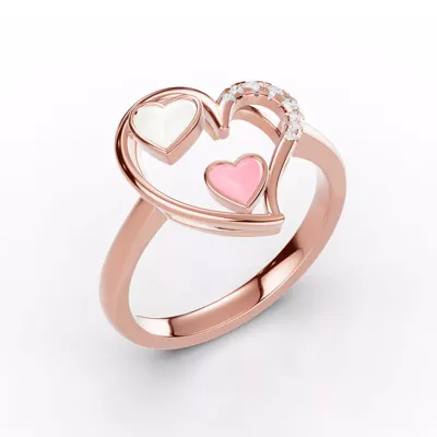 Duet Lab Pavé Heart Ring – White & Pink