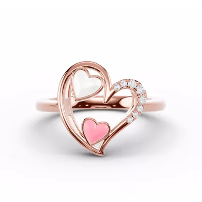 Duet Pavé Heart Ring – White & Pink