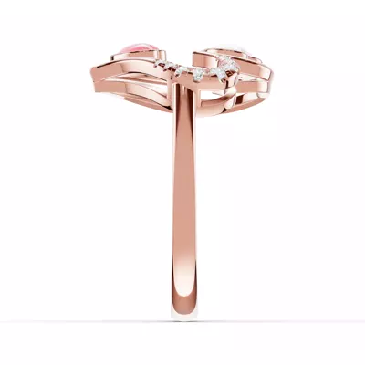 Duet Pavé Heart Ring – White & Pink